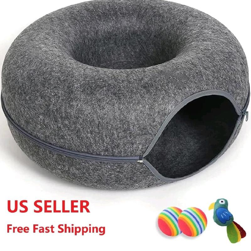 Cat Cave Tunnel Bed β Extra Large Donut Hideaway with Toys | Cozy, Durable & Odor-Resistant