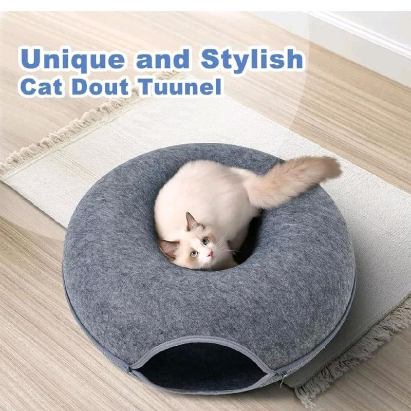 Cat Cave Tunnel Bed β Extra Large Donut Hideaway with Toys | Cozy, Durable & Odor-Resistant