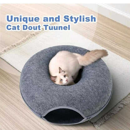 Cat Cave Tunnel Bed – Extra Large Donut Hideaway with Toys | Cozy, Durable & Odor-Resistant