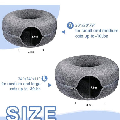 Cat Cave Tunnel Bed – Extra Large Donut Hideaway with Toys | Cozy, Durable & Odor-Resistant