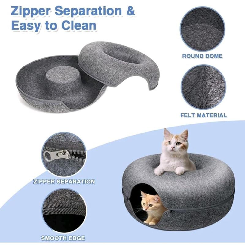 Cat Cave Tunnel Bed – Extra Large Donut Hideaway with Toys | Cozy, Durable & Odor-Resistant