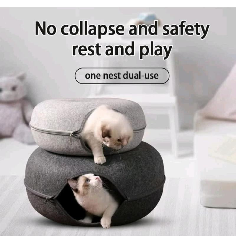 Cat Cave Tunnel Bed – Extra Large Donut Hideaway with Toys | Cozy, Durable & Odor-Resistant
